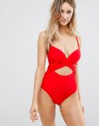 New Look Wrap Cut Out Swimsuit - Red
