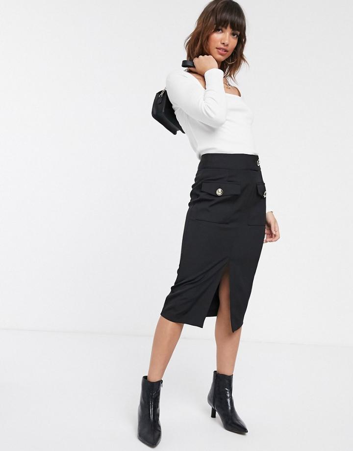 River Island Utility Midi Pencil Skirt In Black