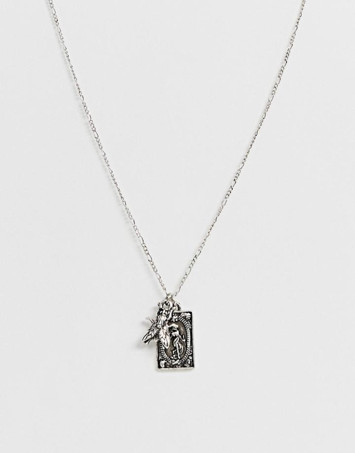 Asos Design Necklace With Mystic Charms In Burnished Silver Tone - Silver