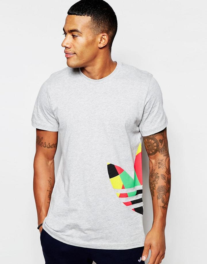 Adidas Originals T-shirt With Side Trefoil Print Aj7123 - Gray