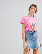 Daisy Street Boyfriend T-shirt With Rainbow Babe Print - Pink