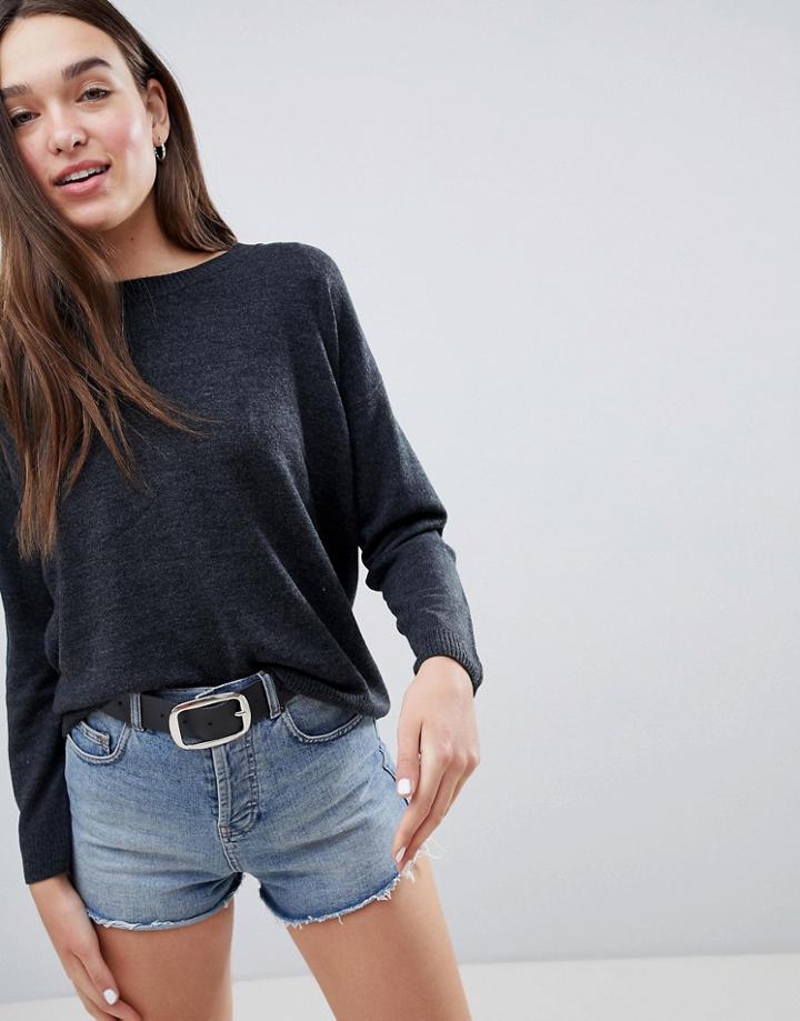 Jdy Coz Zip Back Lightweight Sweater - Gray