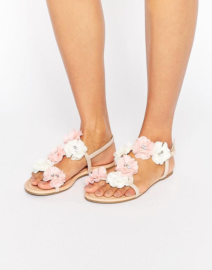 Asos Forever Flower Corsage Sandals - Beige