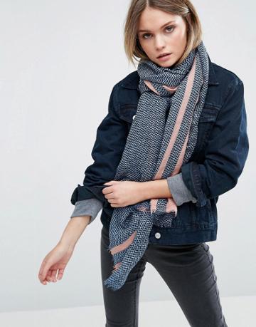 Pieces Lacey Blush Stripe Scarf - Blue