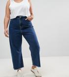 Asos Curve Wide Leg Jeans With Raw Waistband In Blue - Blue
