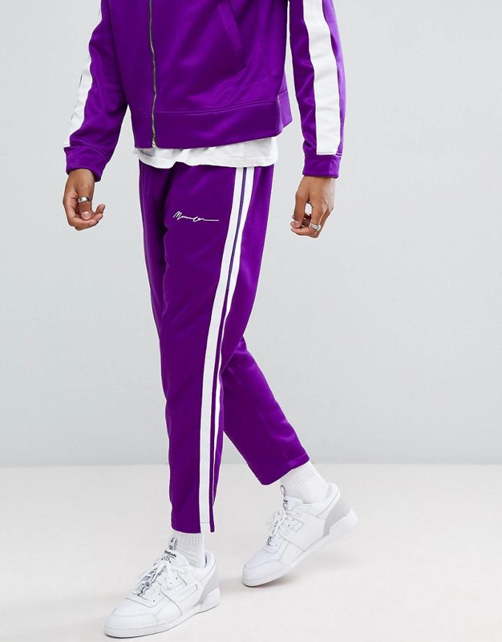 Mennace Skinny Track Joggers With Side Stripes In Purple - Purple