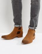 Asos Chelsea Boots In Tan Faux Suede With Strap Detail - Tan