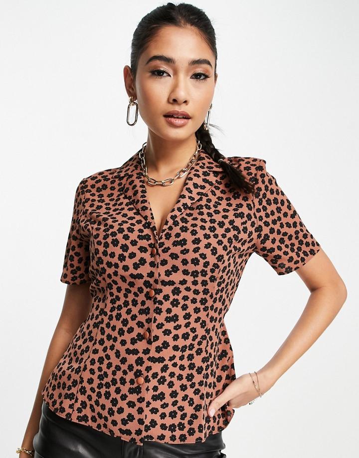 Asos Design Collared Button Front Blouse With Tie Back Detail In Animal Print-multi