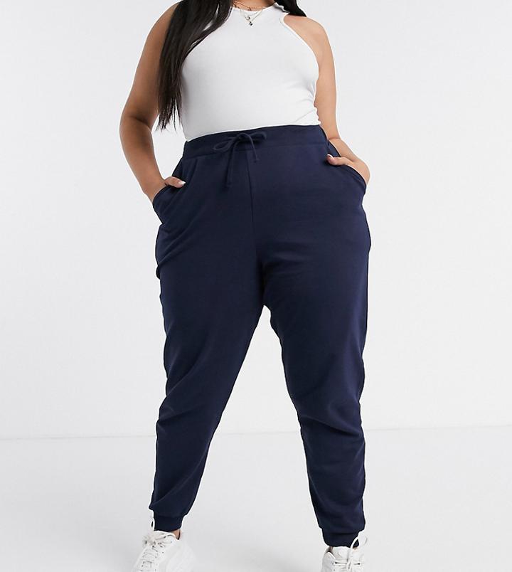 Asos Design Curve Basic Jogger With Tie In Organic Cotton In Navy-blue