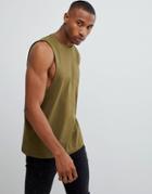 Asos Design Relaxed Fit Tank With Dropped Armhole In Green - Green