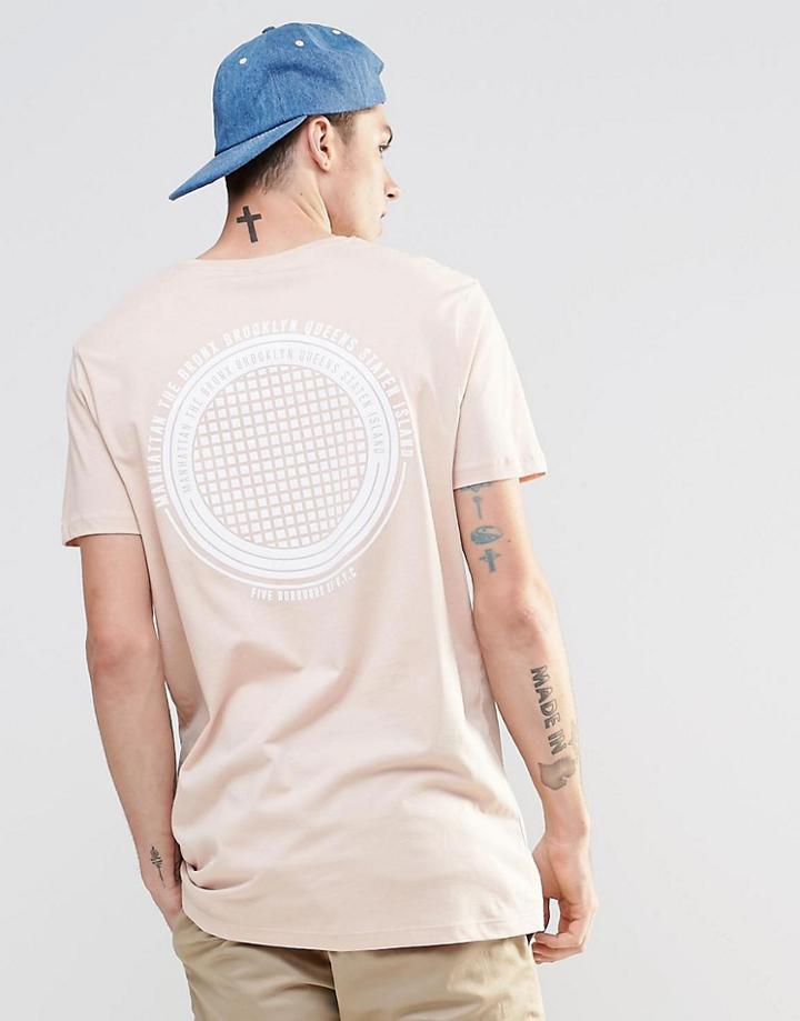 Asos Longline T-shirt With Globe Back Print In Pink - Rose Dust