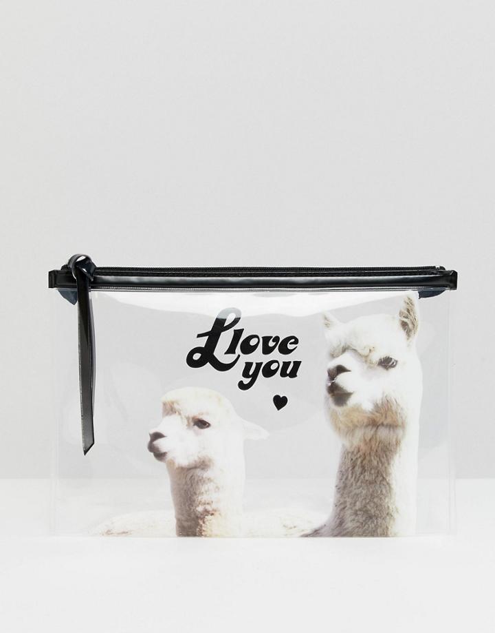 Monki Llama Love Clear Pouch In Clear - Clear