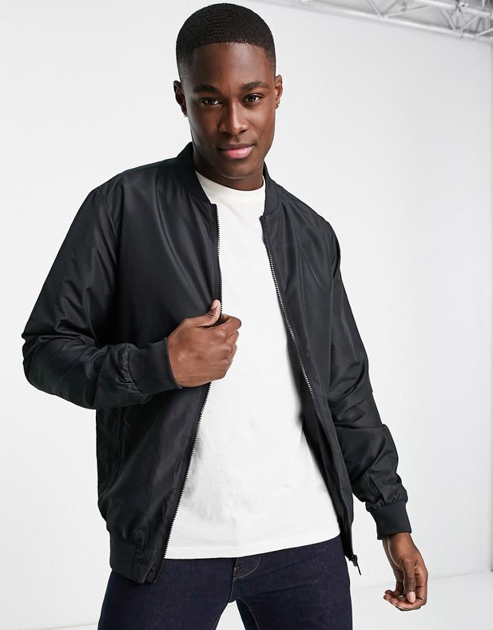 Brave Soul Full Zip Bomber Jacket In Black