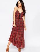 Influence Boho Maxi Lace Up Dress - Tapestry Folk Print