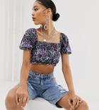 Collusion Ruched Graphic Leopard Print Crop Top - Multi