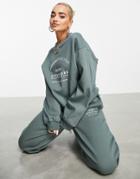 Asos Weekend Collective Oversized Sweatshirt With Arch Logo In Khaki-green