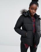 Only Short Real Down Padded Jacket With Faux Fur Hood - Black