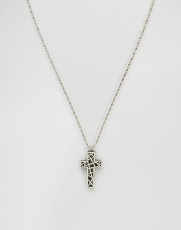Low Luv Silver Plated Caged Cross Necklace - Silver