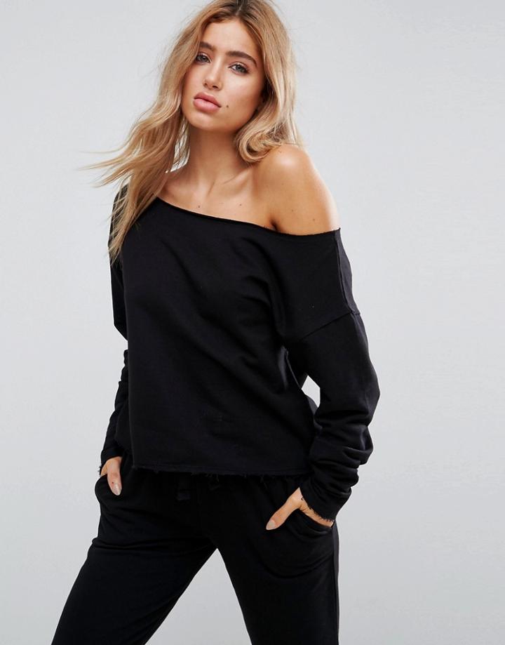 Asos Lounge Raw Edge Off Shoulder Sweat - Black