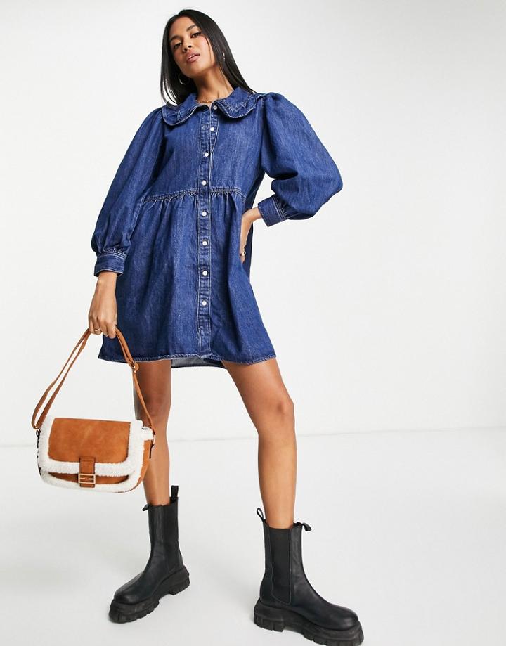 Levi's Denim Frill Collar Dress In Indigo-navy