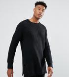 Asos Tall Oversized Textured Sweater In Black - Black