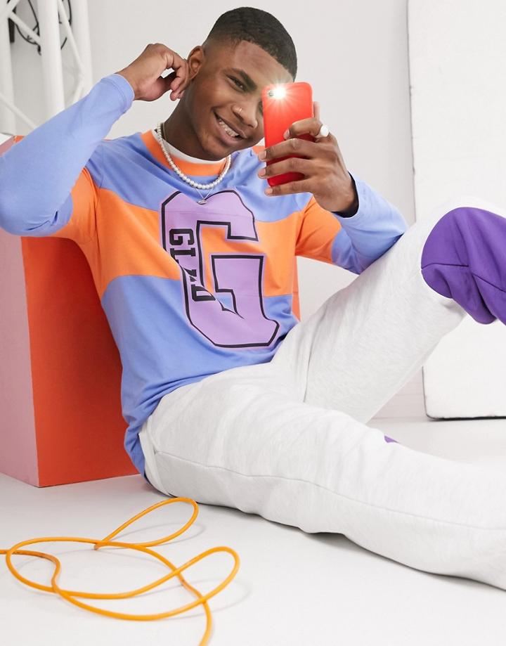 Asos Design X Glaad Unisex Long Sleeve T-shirt With Glaad Print In Blue