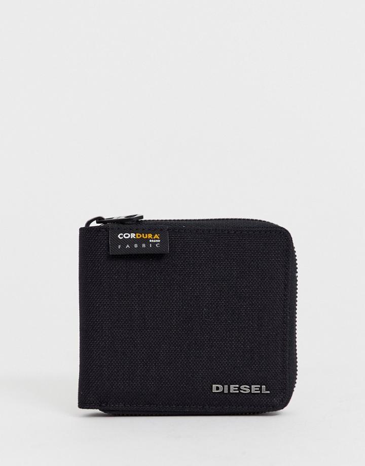 Diesel Zip Wrap Around Wallet In Black - Black