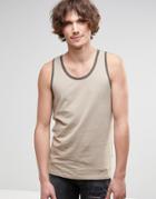 Asos Muscle Tank With Contrast Trim - Beige