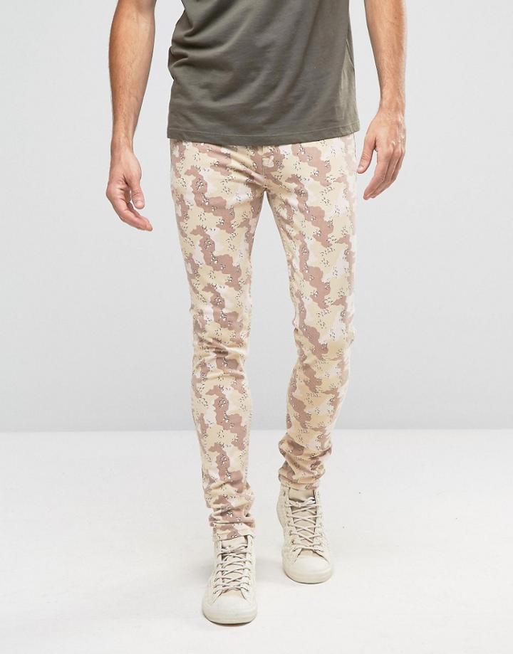 Asos Super Skinny Jeans In Desert Camo - Stone