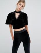 Miss Selfridge Velvet Angel Sleeve Top - Black