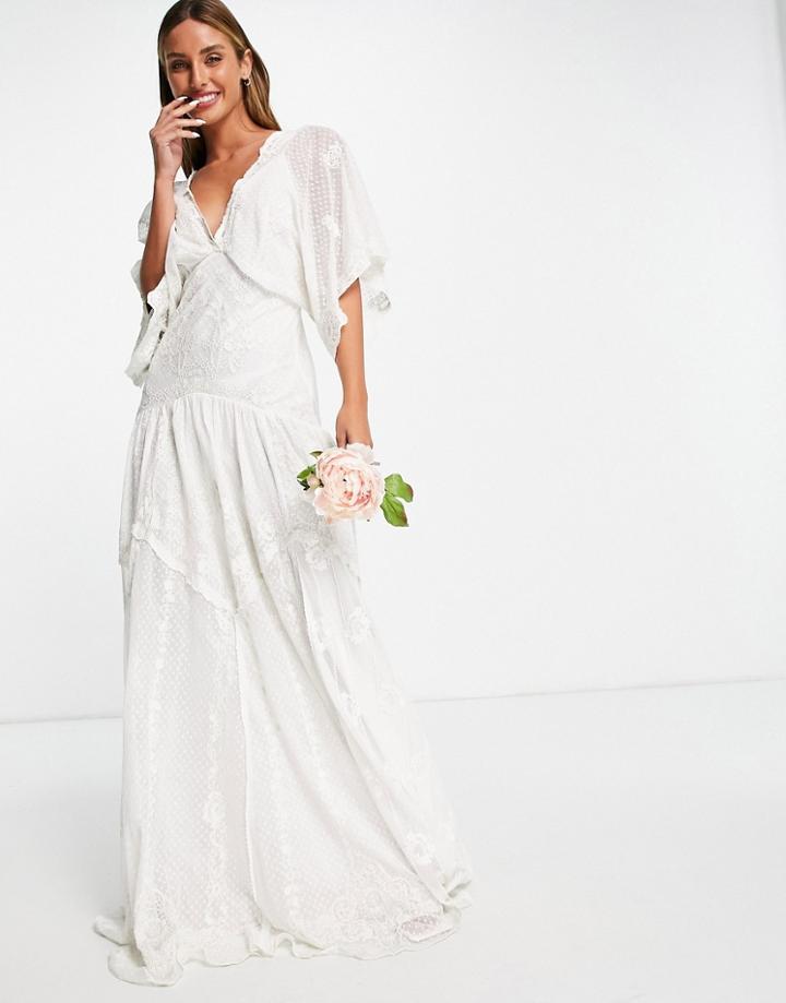 Asos Edition Jessica Embroidered Textured Mesh Wedding Dress-white