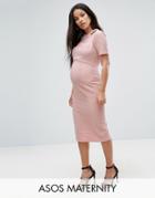 Asos Maternity Textured Structured Dress With Cut Outs - Pink