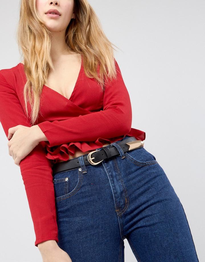 Asos Design Vegan Long Tipped Jeans Belt In Water Based Pu - Black