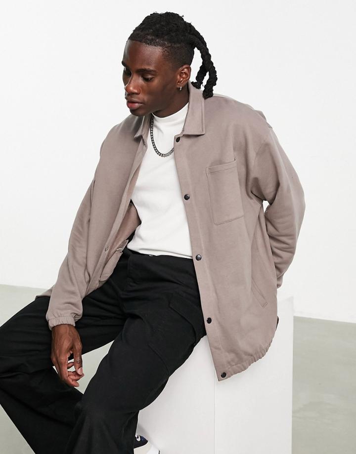 Asos Design Oversized Harrington Jersey Jacket In Beige - Part Of A Set-neutral