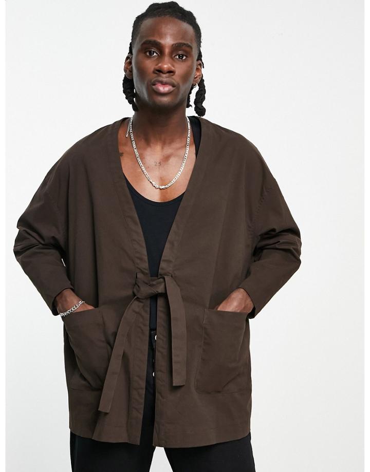 Bando Patch Pocket Kimono Blazer-brown
