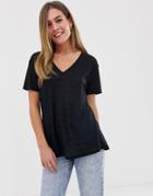 Asos Design T-shirt In Longline Slubby Rib In Black - Black