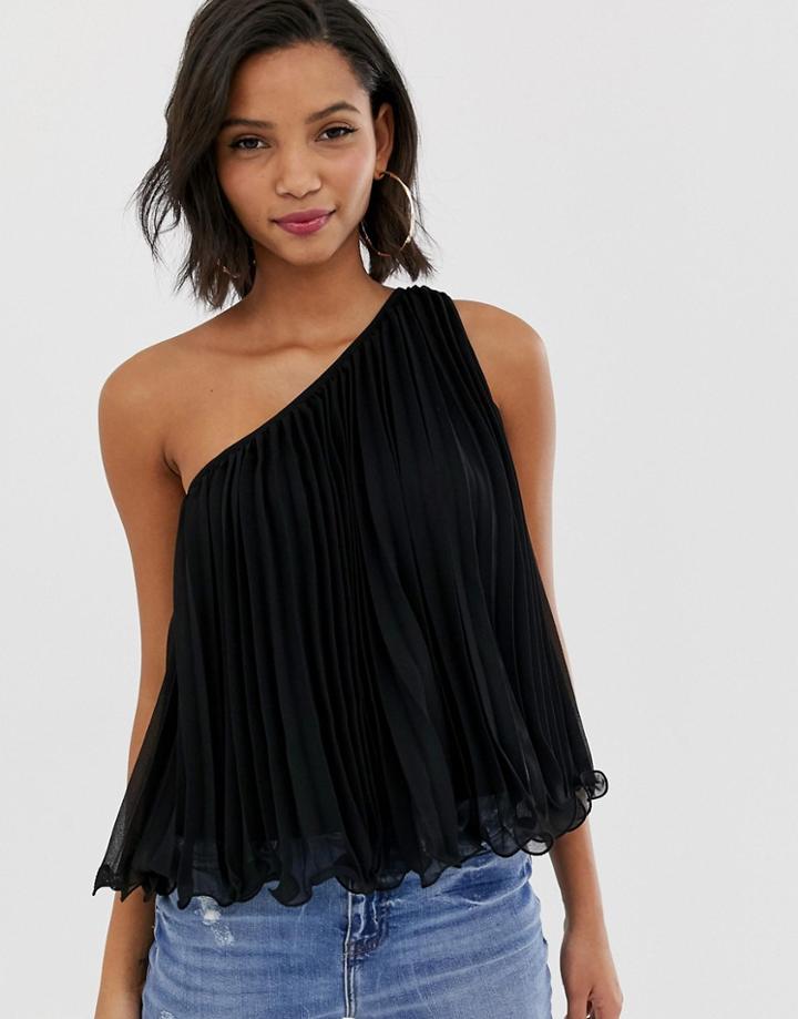 Asos Design Asymmetric Pleated Top-black