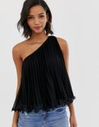 Asos Design Asymmetric Pleated Top-black