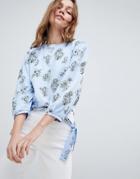 Brave Soul Swoop Long Sleeve Top In Large Scale Floral Print - Blue