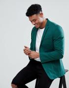 Asos Skinny Blazer In Dark Green Cotton - Green
