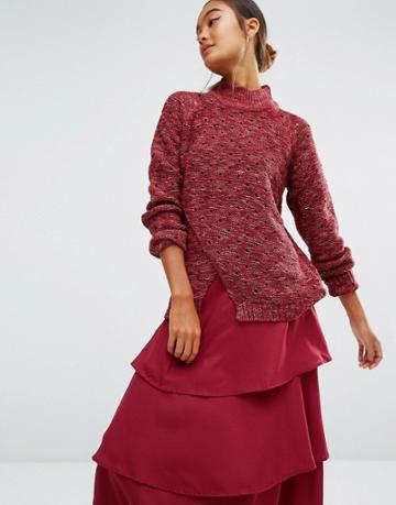 First & I Wrap Knit Top - Red