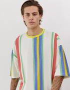Asos Design Organic Cotton Oversized T-shirt In Pastel Vertical Stripes - Multi