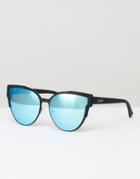 Quay Australia Game On Flat Lens Metal Cat Eye Sunglasses - Black