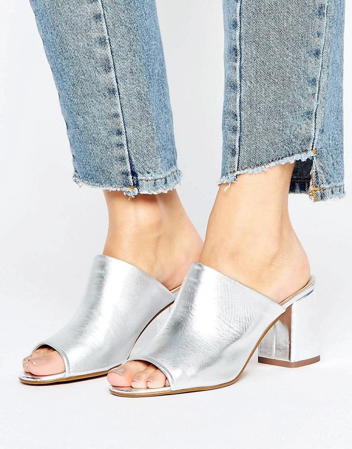 Aldo Rewen Metallic Mid Heeled Mules - Silver