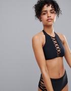 Hollister Halter Neck Lace Up Detail Bikini Top - Black