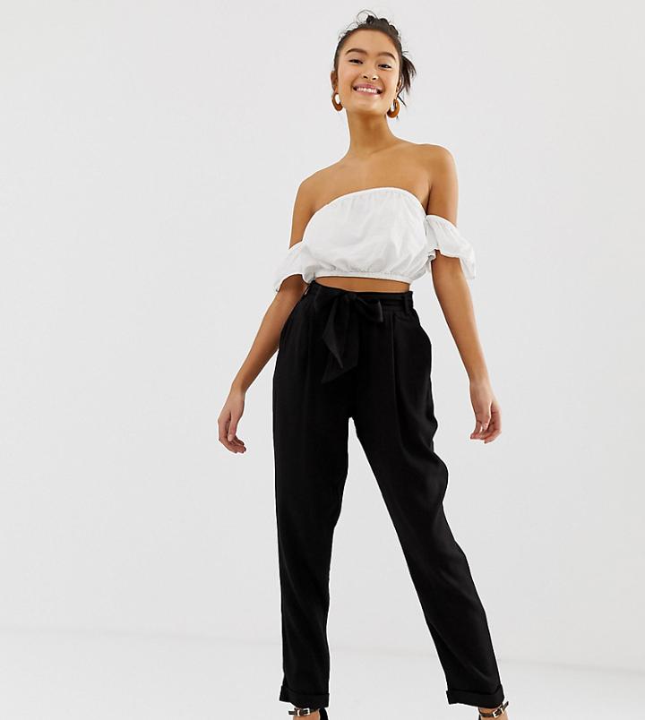 New Look Tapered Tie Waist Pants-black