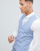 Asos Design Wedding Skinny Suit Vest In Stretch Cotton In Dusky Blue - Blue