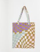 Asos Design Lightweight Organic Cotton Tote Bag With Checkerboard Print In Multicolor