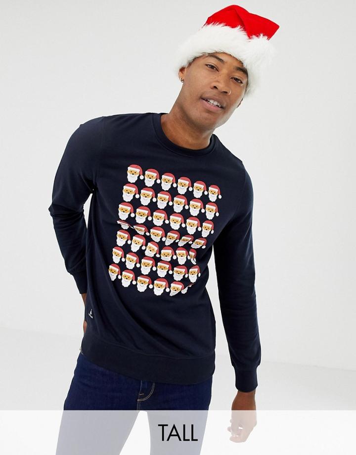 Threadbare Tall Santa Crew Neck Sweat Sweater - Navy