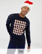 Threadbare Tall Santa Crew Neck Sweat Sweater - Navy